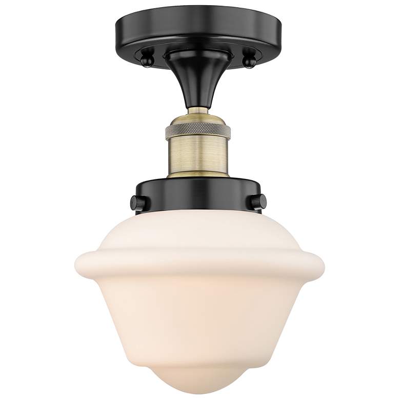 Image 1 Oxford 6.5"W Black Antique Brass Semi.Flush Mount w/ White Shade