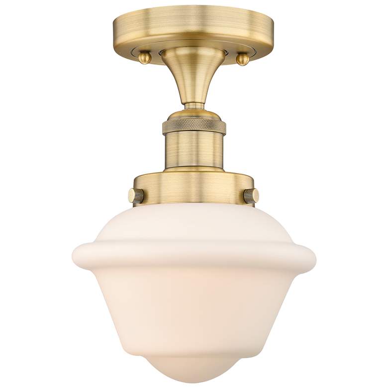 Image 1 Oxford 6.5"W Brushed Brass Semi.Flush Mount With Matte White Glass Sha