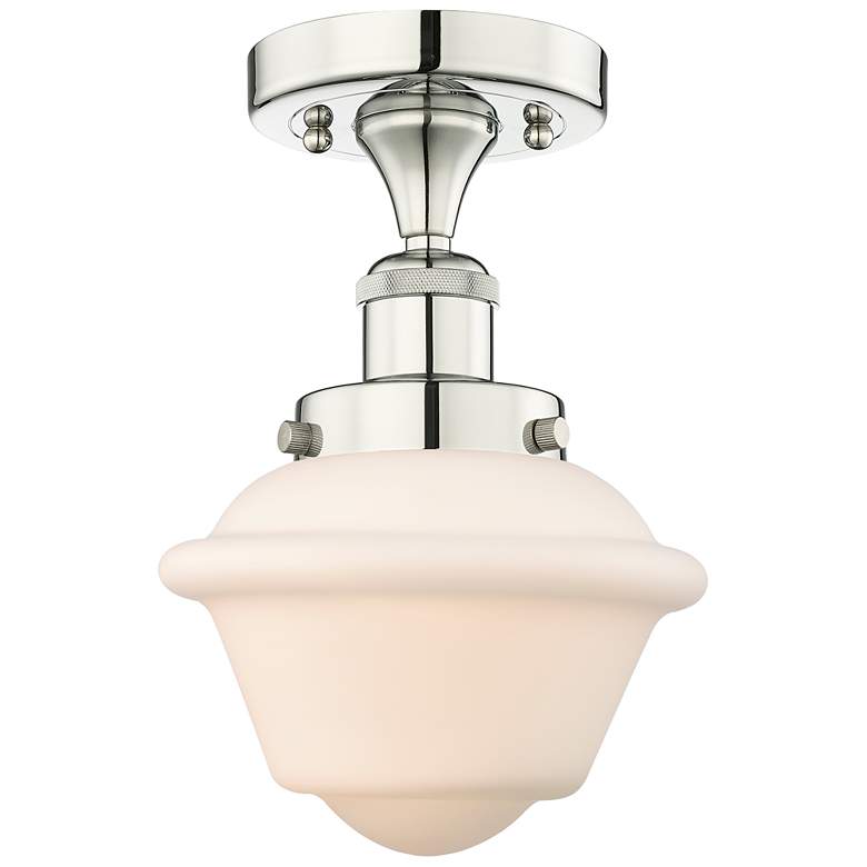 Image 1 Oxford 6.5"W Polished Nickel Semi.Flush Mount With Matte White Glass S