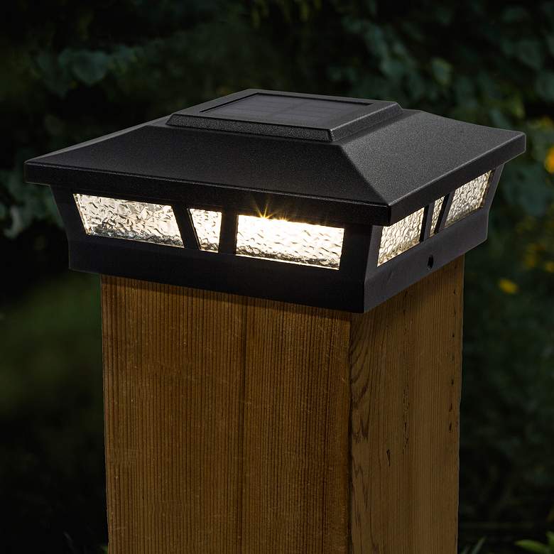 Image 1 Oxford 6" Square Black Aluminum Outdoor LED Solar Powered Post Cap