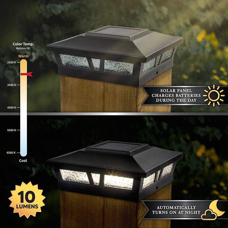 Image 5 Oxford 6"x6" Black Aluminum Outdoor LED Solar Post Cap more views