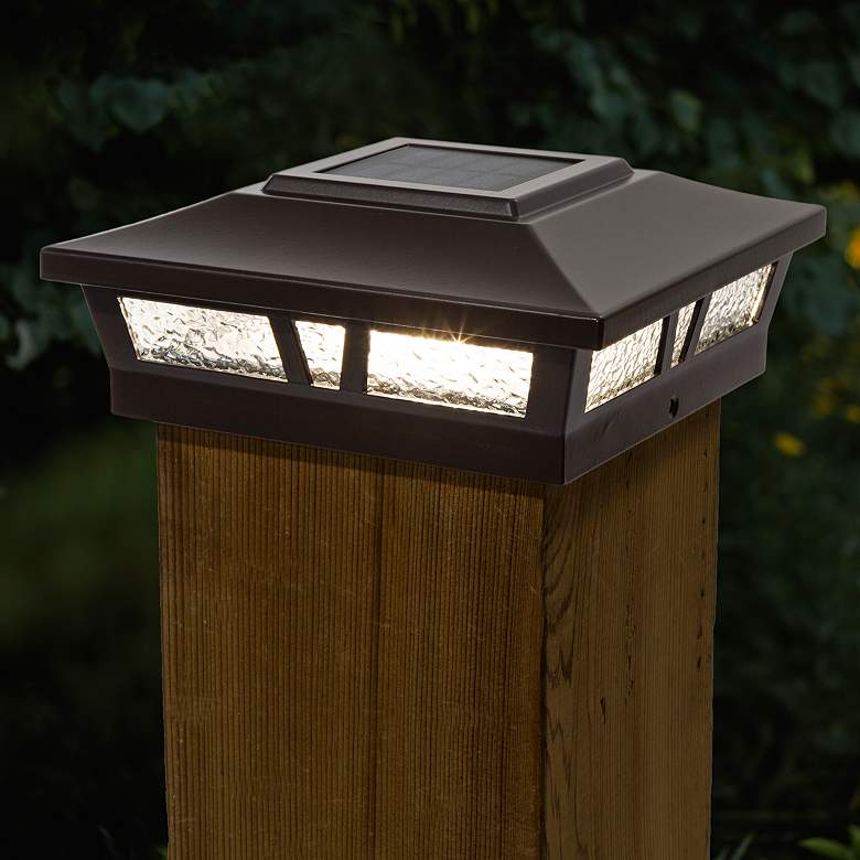 Image 1 Oxford 6"x6" Brown Aluminum Outdoor LED Solar Post Cap