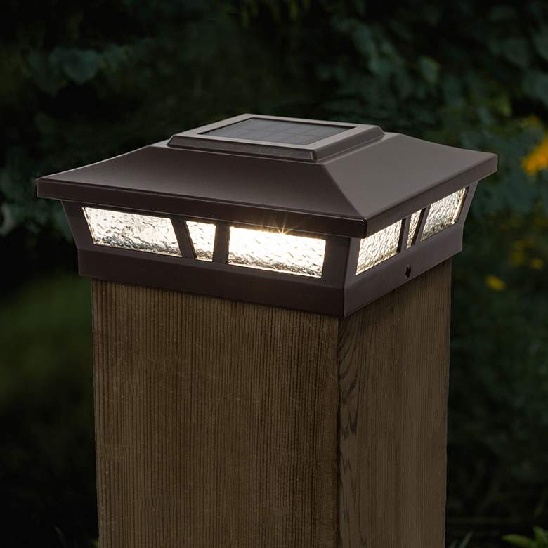 Image 3 Oxford 6"x6" Brown Aluminum Outdoor LED Solar Post Cap more views