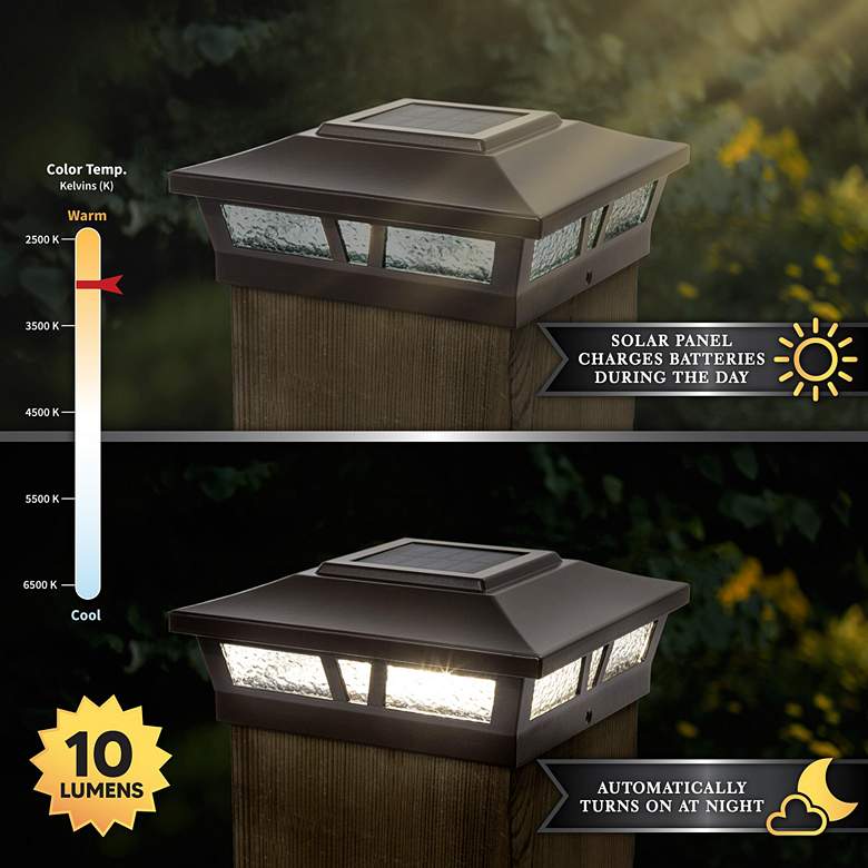 Image 5 Oxford 6 inchx6 inch Brown Aluminum Outdoor LED Solar Post Cap more views