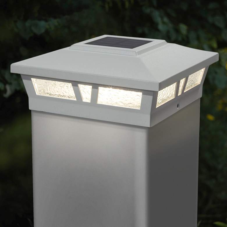 Image 3 Oxford 6"x6" White Aluminum Outdoor LED Solar Post Cap more views