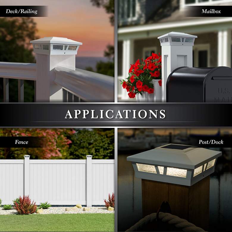 Image 6 Oxford 6"x6" White Aluminum Outdoor LED Solar Post Cap more views