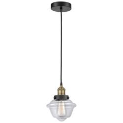 Oxford 7.25&quot; Wide Black Brass Corded Mini Pendant With Clear Shade