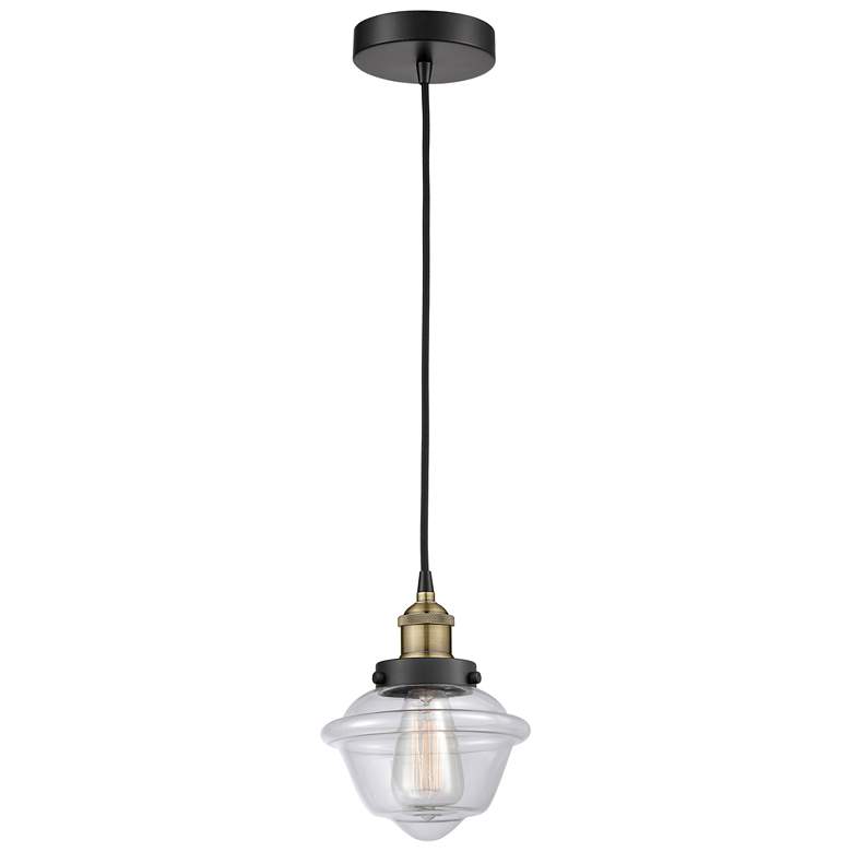 Image 1 Oxford 7.25 inch Wide Black Brass Corded Mini Pendant With Clear Shade