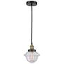Oxford 7.25" Wide Black Brass Corded Mini Pendant With Seedy Shade