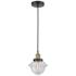 Oxford 7.25" Wide Black Brass Corded Mini Pendant With Seedy Shade