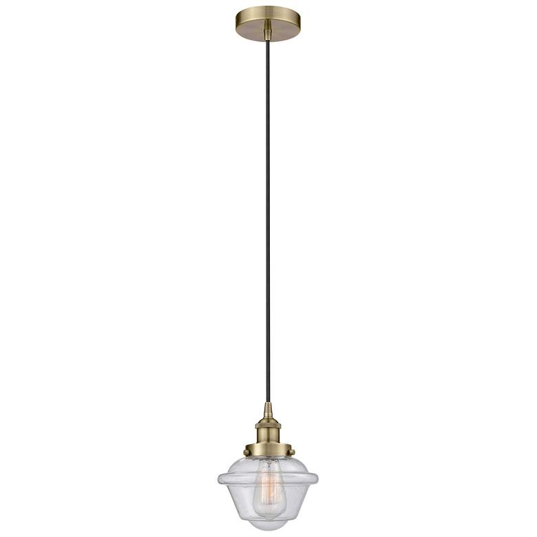 Image 1 Oxford 7.5" Antique Brass Mini Pendant w/ Seedy Shade