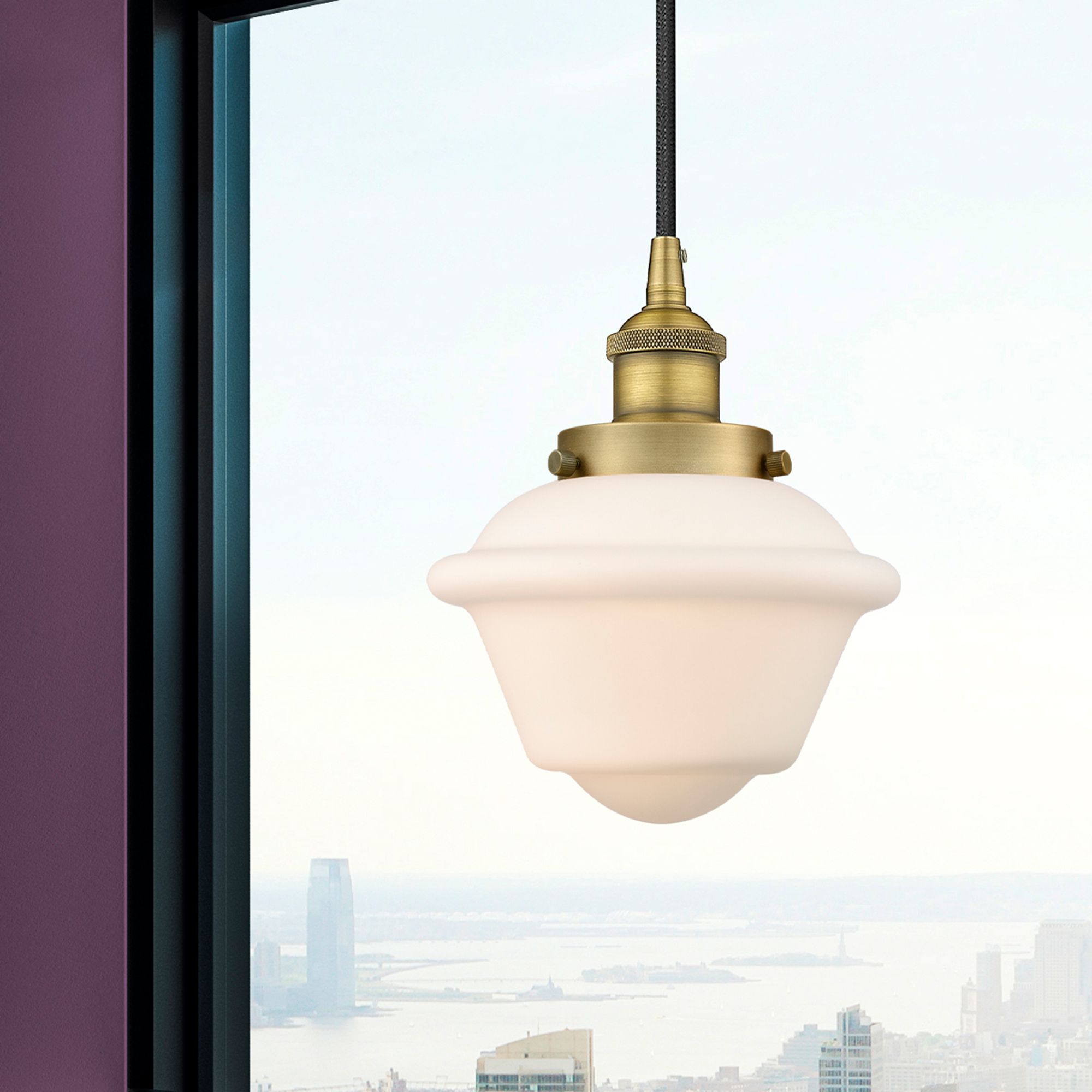 Image 2 Oxford 7.5" Brushed Brass Mini Pendant w/ Matte White Shade more views