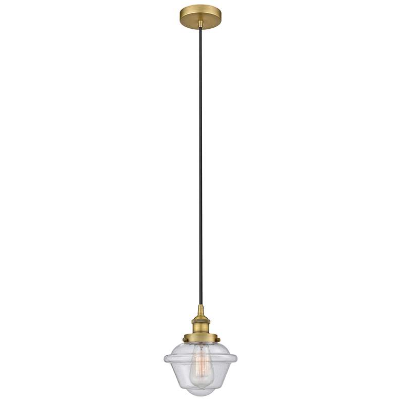 Image 1 Oxford 7.5" Brushed Brass Mini Pendant w/ Seedy Shade