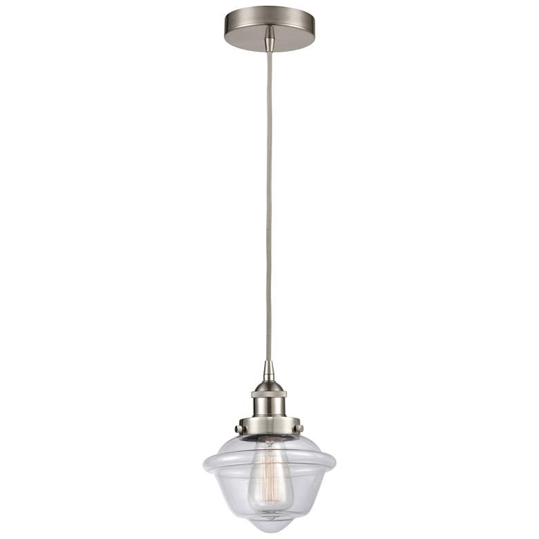 Image 1 Oxford 7.5" Brushed Satin Nickel Mini Pendant w/ Clear Shade