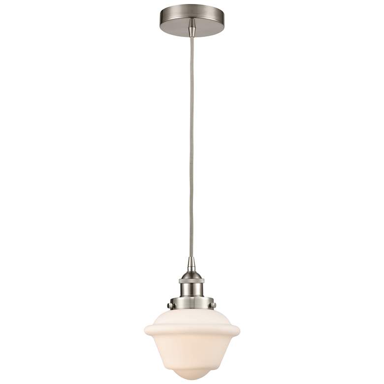 Image 1 Oxford 7.5" Brushed Satin Nickel Mini Pendant w/ Matte White Shade