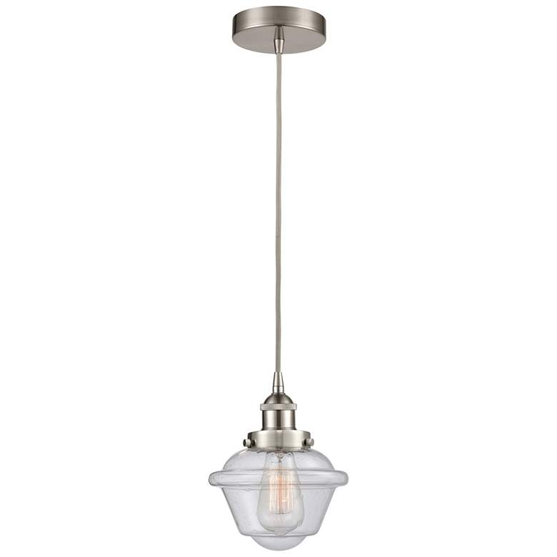 Image 1 Oxford 7.5" Brushed Satin Nickel Mini Pendant w/ Seedy Shade