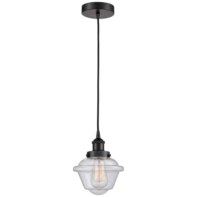 Image 1 Oxford 7.5" Matte Black Mini Pendant w/ Seedy Shade