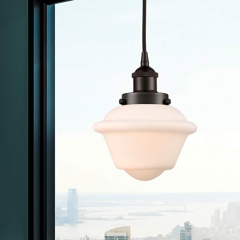 Image 2 Oxford 7.5" Oil Rubbed Bronze Mini Pendant w/ Matte White Shade more views
