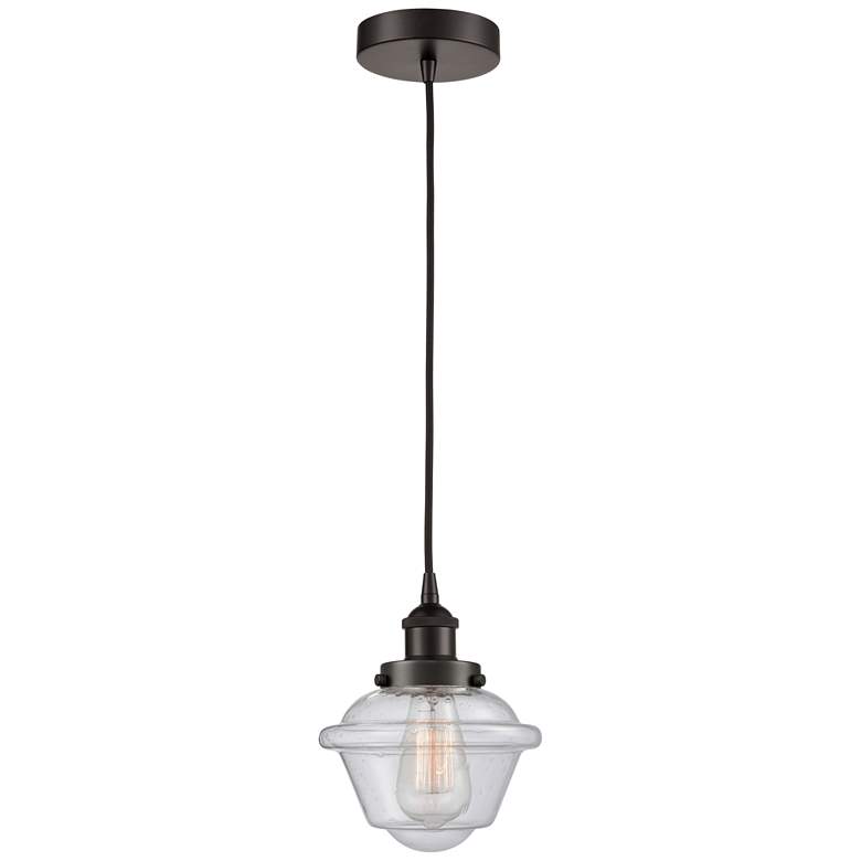 Image 1 Oxford 7.5" Oil Rubbed Bronze Mini Pendant w/ Seedy Shade