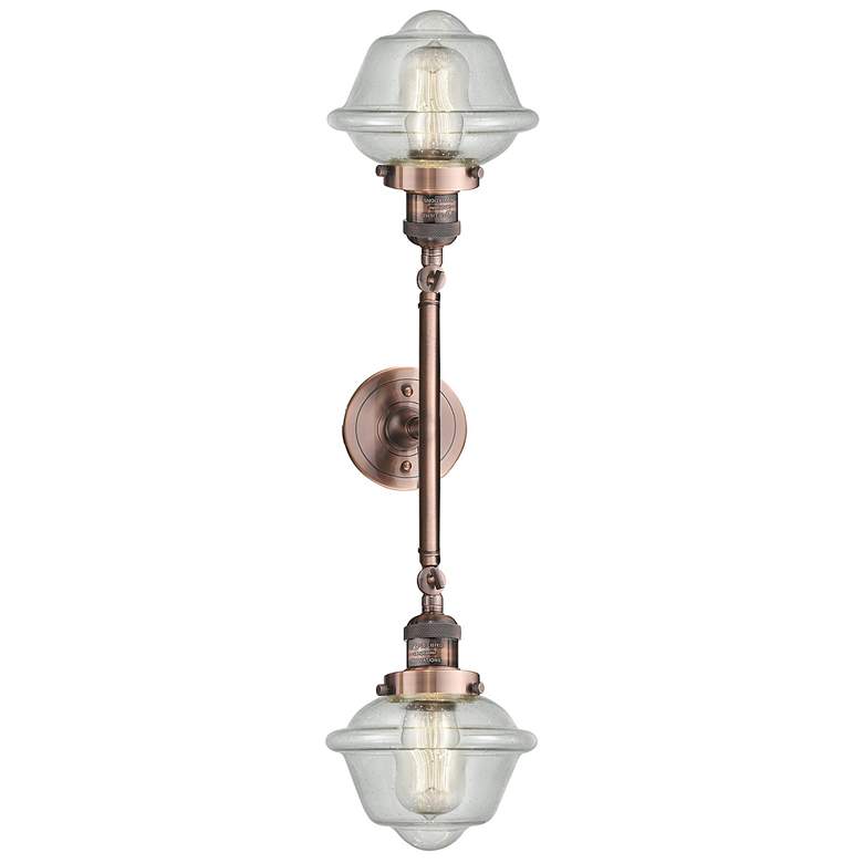 Image 1 Oxford 7.5" Wide 2 Light Copper Bath Vanity Light w/ Seedy Shade