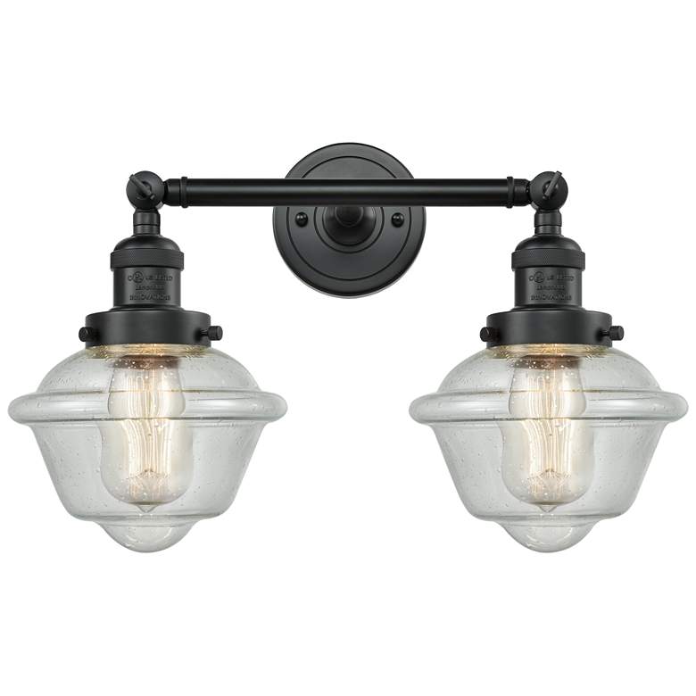 Image 1 Oxford 7.5" Wide 2 Light Matte Black Bath Vanity Light w/ Seedy Shade