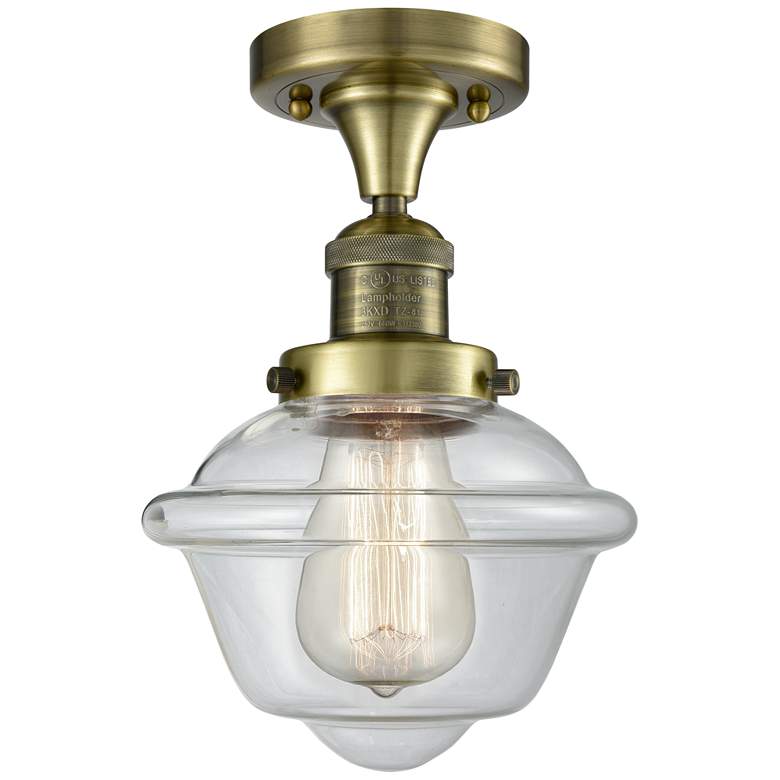 Image 1 Oxford 7.5" Wide Antique Brass Semi Flush Mount w/ Clear Shade