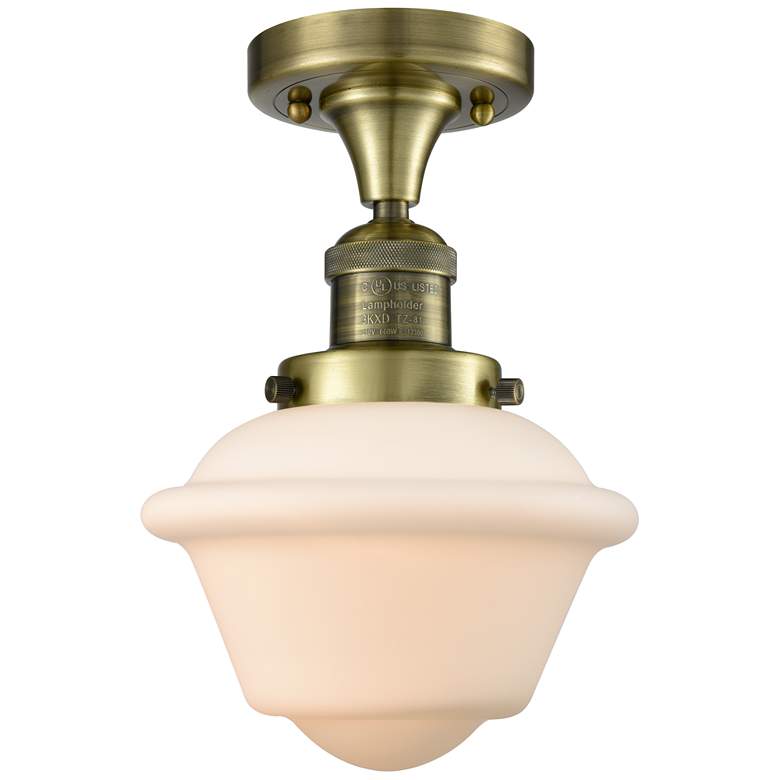 Image 1 Oxford 7.5" Wide Antique Brass Semi Flush Mount w/ Matte White Shade