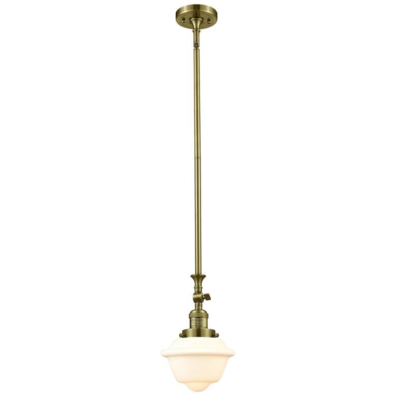 Image 1 Oxford 7.5" Wide Antique Brass Stem Hung Mini Pendant w/ White Shade