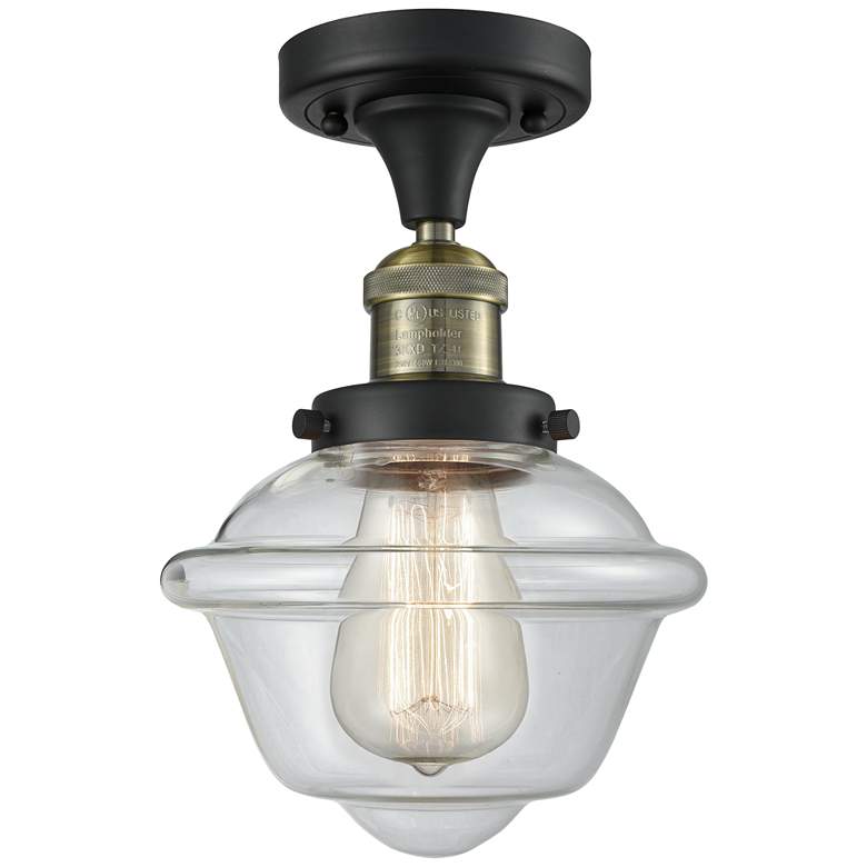 Image 1 Oxford 7.5" Wide Black Brass Semi Flush Mount w/ Clear Shade
