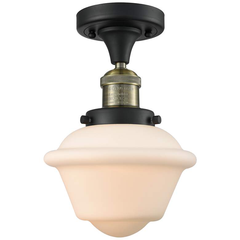 Image 1 Oxford 7.5" Wide Black Brass Semi Flush Mount w/ Matte White Shade
