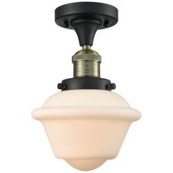 Oxford 7.5" Wide Black Brass Semi Flush Mount w/ Matte White Shade