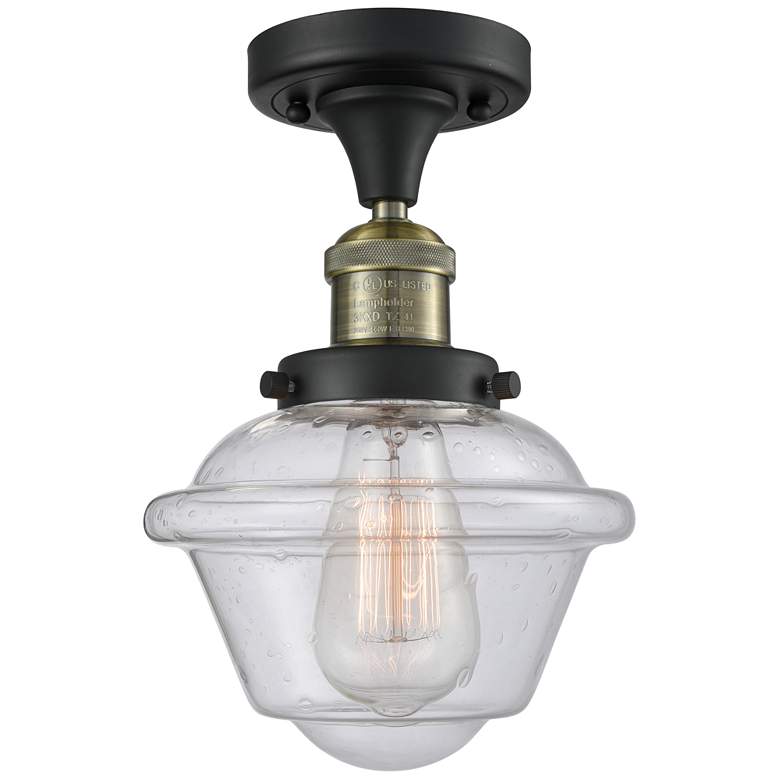 Image 1 Oxford 7.5" Wide Black Brass Semi Flush Mount w/ Seedy Shade