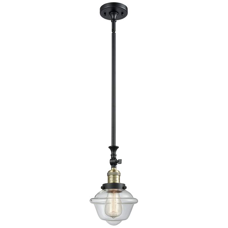 Image 1 Oxford 7.5" Wide Black Brass Stem Hung Tiltable Mini Pendant w/ Clear