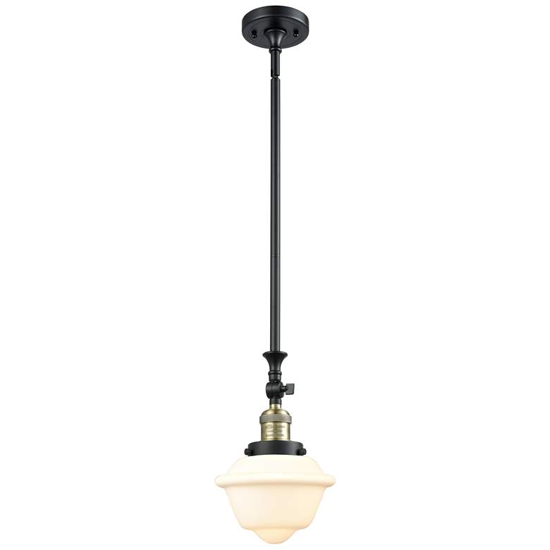 Image 1 Oxford 7.5" Wide Black Brass Stem Hung Tiltable Mini Pendant w/ White