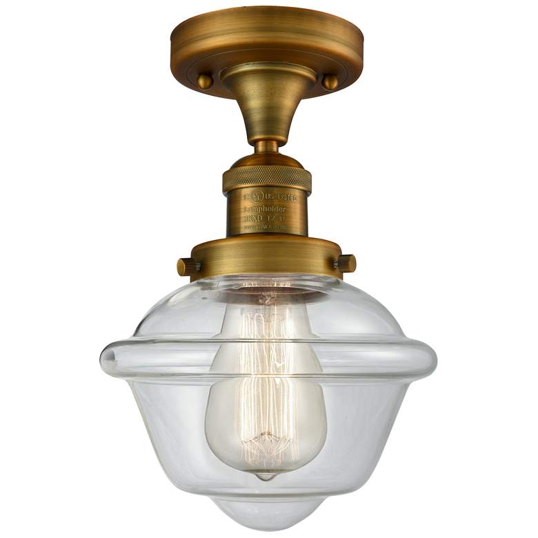 Image 1 Oxford 7.5" Wide Brushed Brass Semi Flush Mount w/ Clear Shade