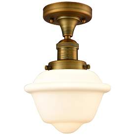 Image1 of Oxford 7.5" Wide Brushed Brass Semi Flush Mount w/ Matte White Shade