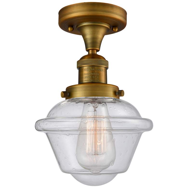 Image 1 Oxford 7.5" Wide Brushed Brass Semi Flush Mount w/ Seedy Shade