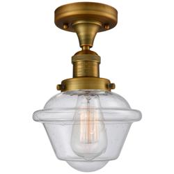 Oxford 7.5" Wide Brushed Brass Semi Flush Mount w/ Seedy Shade