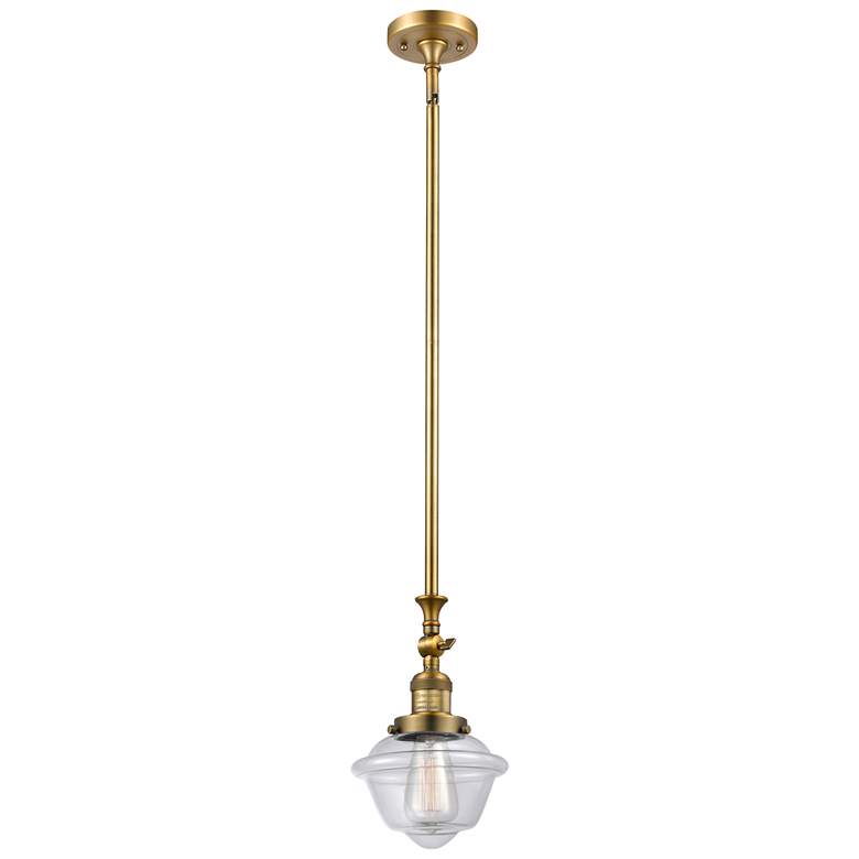 Image 1 Oxford 7.5" Wide Brushed Brass Stem Hung Mini Pendant w/ Clear Shade