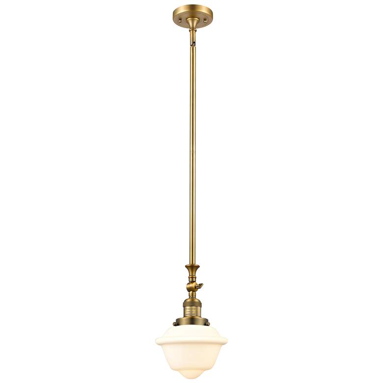 Image 1 Oxford 7.5" Wide Brushed Brass Stem Hung Mini Pendant w/ White Shade