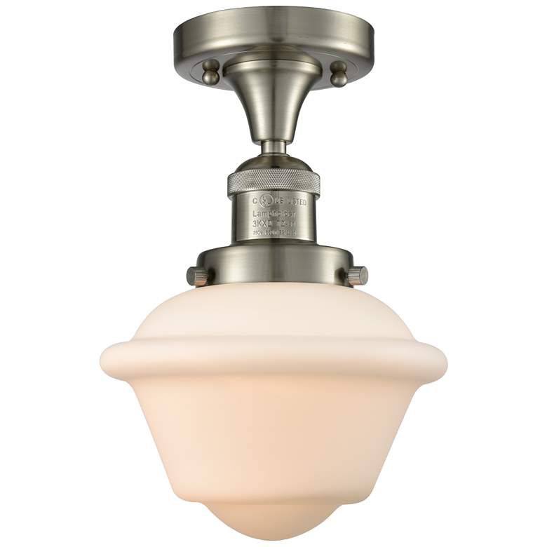 Image 1 Oxford 7.5" Wide Brushed Satin Nickel Semi Flush Mount w/ Matte White