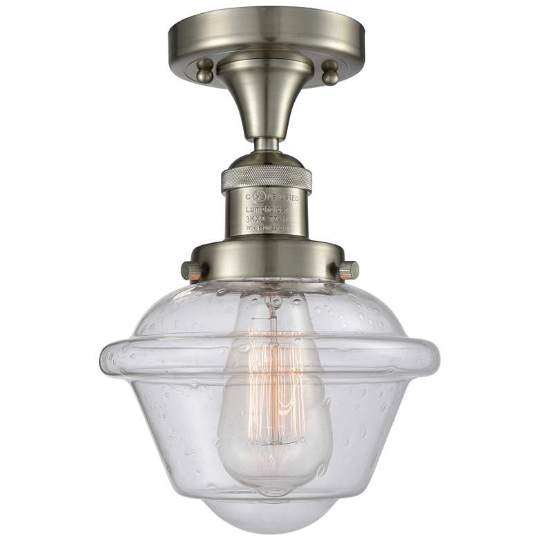 Image 1 Oxford 7.5" Wide Brushed Satin Nickel Semi Flush Mount w/ Seedy Shade