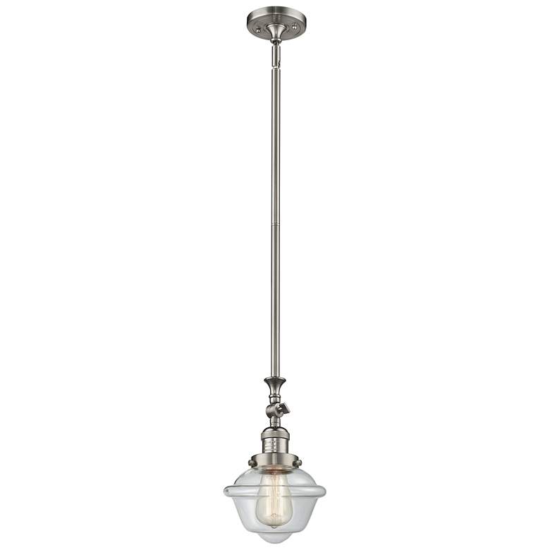 Image 1 Oxford 7.5" Wide Brushed Satin Nickel Stem Hung Mini Pendant w/ Clear