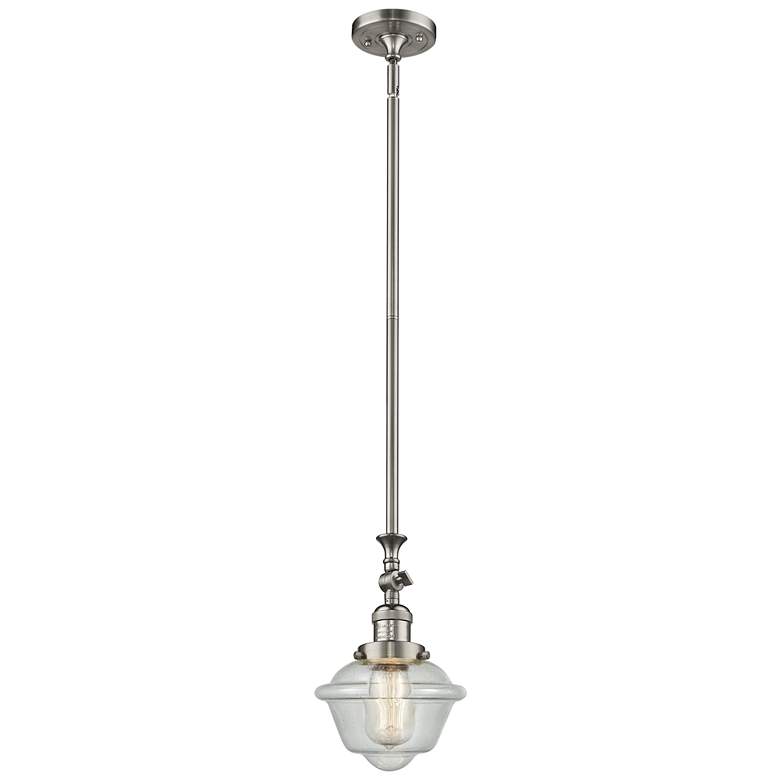 Image 1 Oxford 7.5" Wide Brushed Satin Nickel Stem Hung Mini Pendant w/ Seedy