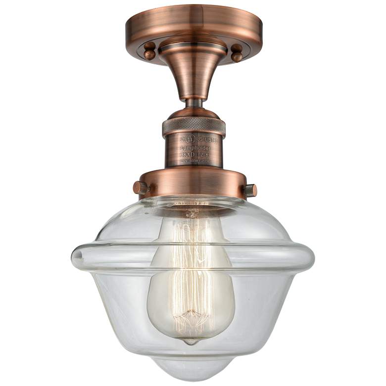 Image 1 Oxford 7.5" Wide Copper Semi Flush Mount w/ Clear Shade