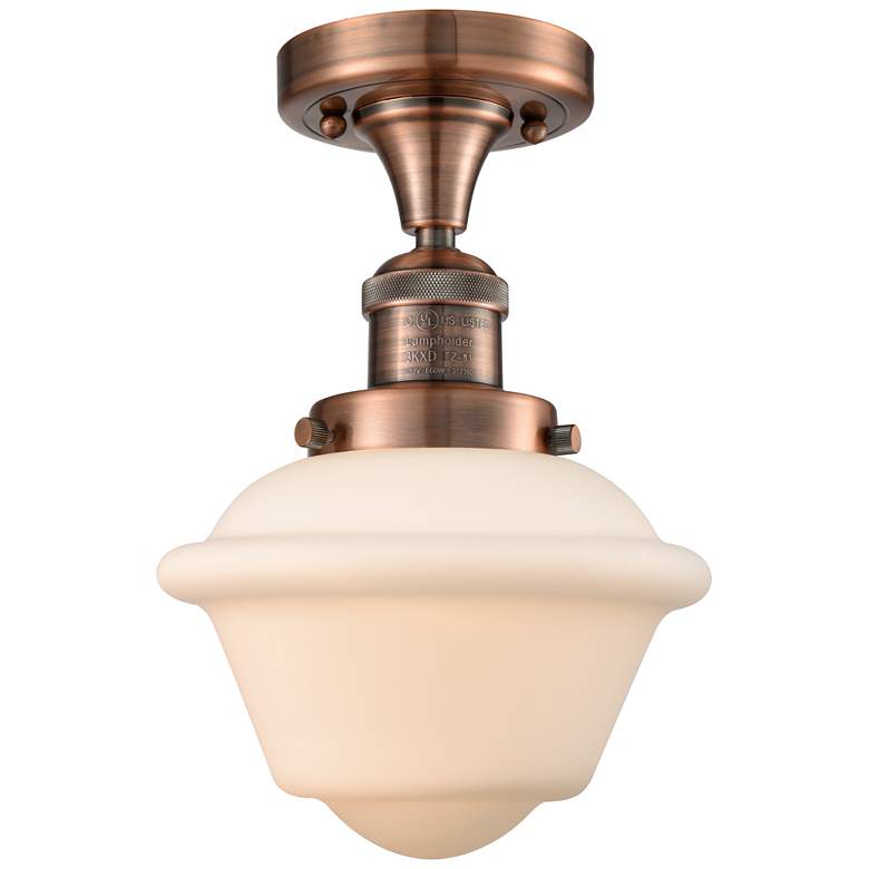 Image 1 Oxford 7.5" Wide Copper Semi Flush Mount w/ Matte White Shade
