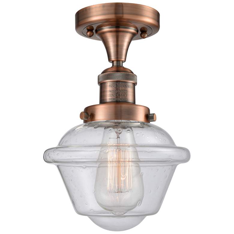 Image 1 Oxford 7.5" Wide Copper Semi Flush Mount w/ Seedy Shade