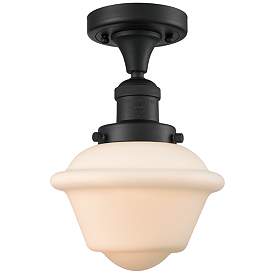 Image1 of Oxford 7.5" Wide Matte Black Semi Flush Mount w/ Matte White Shade
