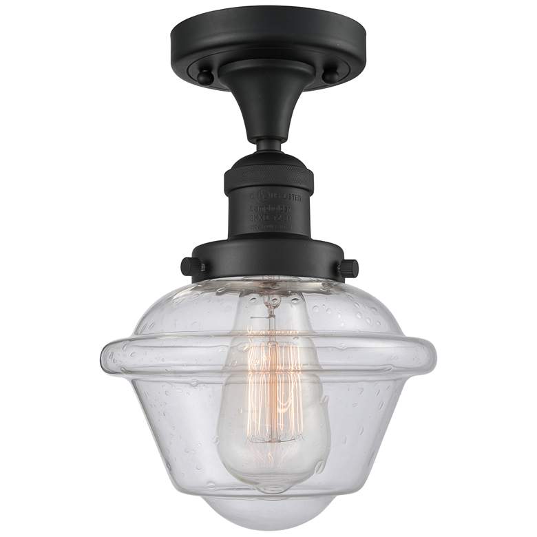 Image 1 Oxford 7.5" Wide Matte Black Semi Flush Mount w/ Seedy Shade