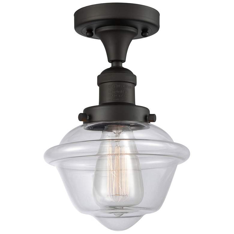 Image 1 Oxford 7.5" Wide Oil Rubbed Bronze Semi Flush Mount w/ Clear Shade